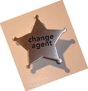 A star badge that says, "Change Agent"